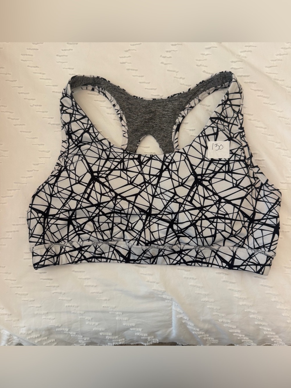 Senita Athletics Black & White Geometric Racerback Sports Bra